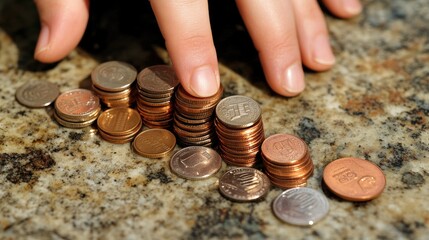 hands put the coins arranged in steps, Managing your finances or saving money for future use, Saving for investment, Saving money for business growth or long-term profitability