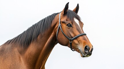 Fototapeta premium Portrait of a brown horse with a white patch on its forehead 