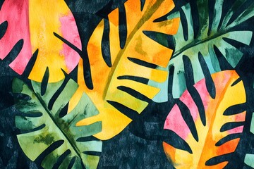 Vibrant Tropical Leaf Watercolor Painting

