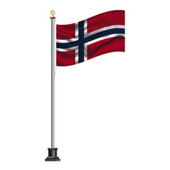 Norwegian flag waving on a flagpole, isolated on transparent or white background, vector illustration. The national flag of Norway.