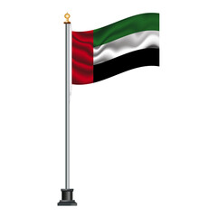 UAE flag waving on a flagpole, isolated on transparent or white background, vector illustration. The national flag of the United Arab Emirates.