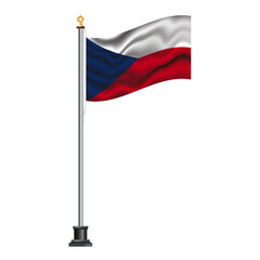 Czech flag waving on a flagpole, isolated on transparent or white background, vector illustration. The national flag of Czechia.