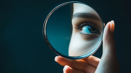 A woman's eye reflected in a hand mirror.