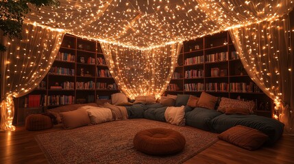 Cozy Reading Corner with New Year Garlands