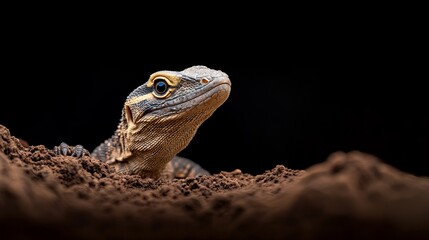 Obraz premium Cave Explorer: A monitor lizard searches for insects in a dark cave.