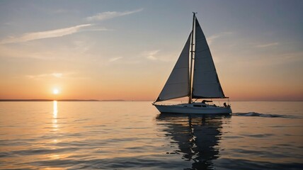 Sailboat drifting in calm waters during a vibrant sunset