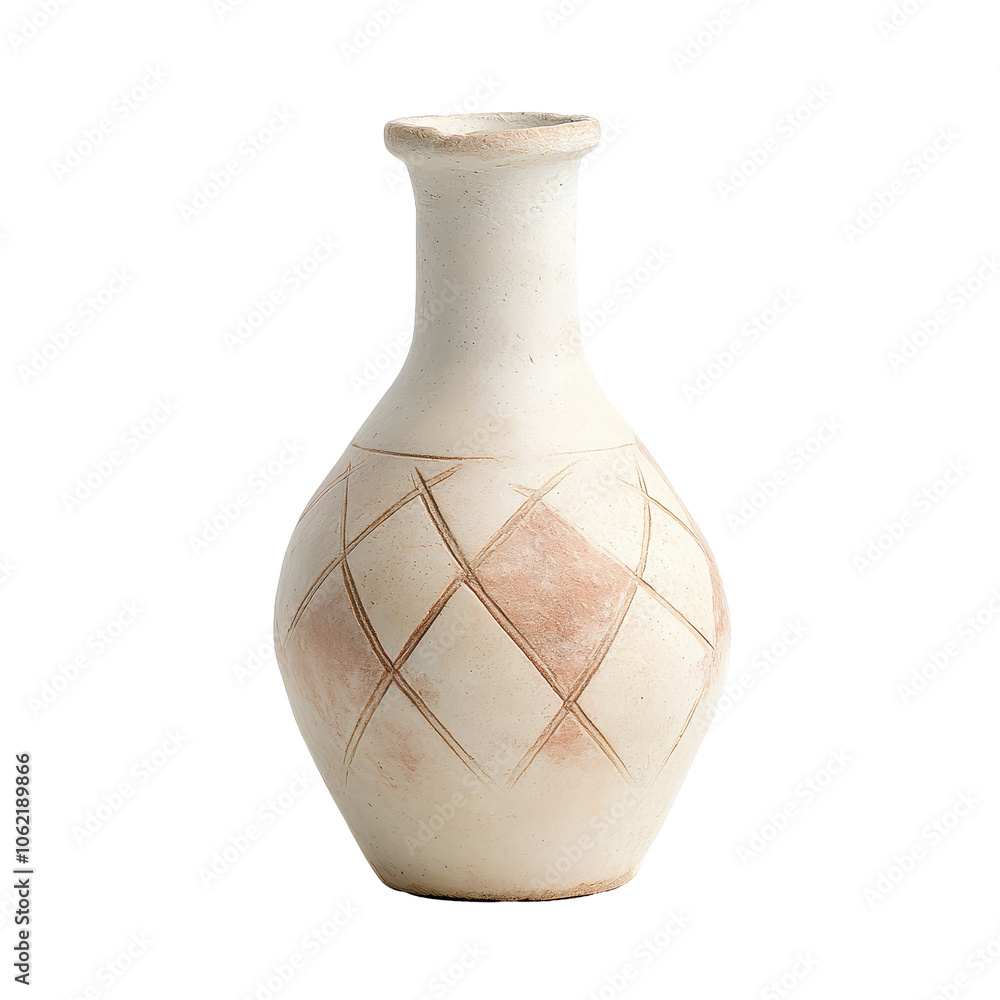 Poster a white vase with a brown border and a pattern of squares