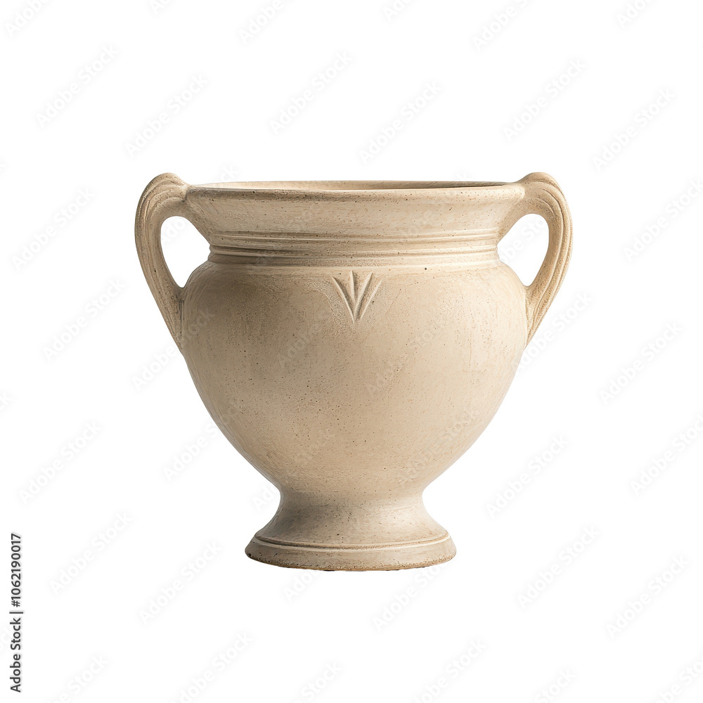 Poster a white vase with a handle on top and a handle on the bottom