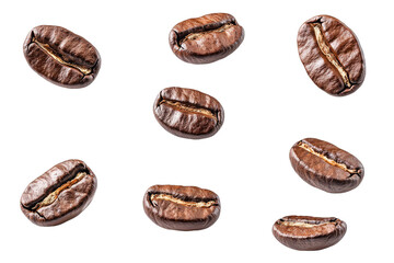 Obraz premium Coffee Beans Floating On Black Background.