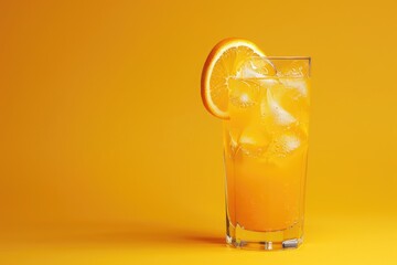 Glass of Orange Juice with Ice and Orange Slice Garnish