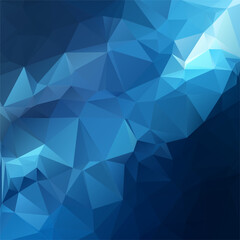 Digital low-poly abstract shades of blue, featuring geometric triangular shapes. Textured and faceted surface. Gradient from light to dark blue, creating depth and a sense of three-dimensionality.
