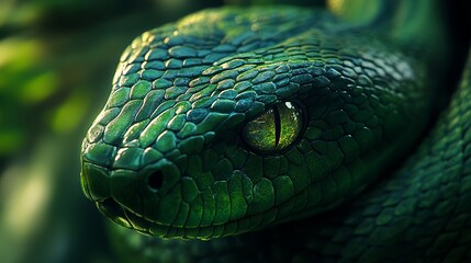 Fototapeta premium Green Snake Close-Up with Textured Scales