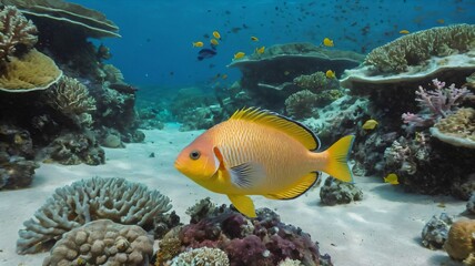 Colorful fish swimming near coral in a shallow reef