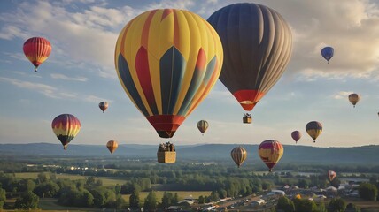 Fototapeta premium Brightly colored hot air balloons at a festival