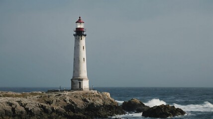 A lighthouse standing tall on a rocky coastline