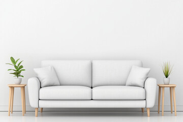 Bright and inviting modern living room featuring a white sofa and greenery