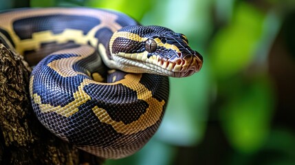 Obraz premium Close-up of a Yellow-Bellied Python's Head and Body