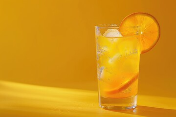 A Glass of Orange Soda with Ice and a Slice of Orange