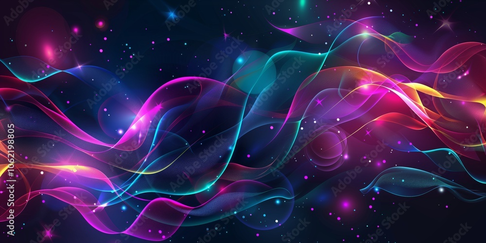 Aufkleber vibrant neon waves intertwined with sparkling particles create a dynamic abstract background. this m