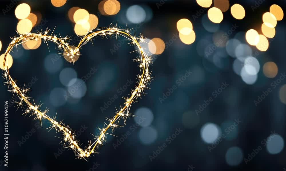 Poster Sparkling heart illuminated against a bokeh background in a magical evening setting