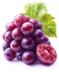 Vibrant Watercolor Painting of Grapes and Green Leaves