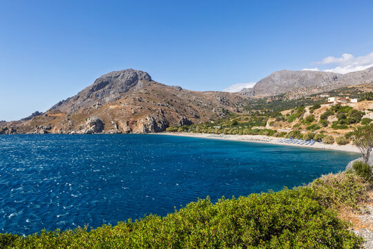 Blick auf Souda Beach auf Kreta in Griechenland