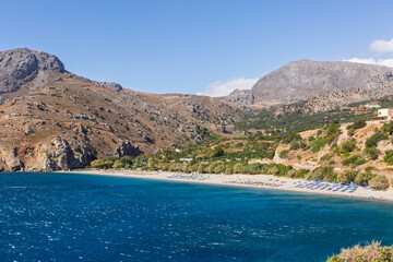 Blick auf Souda Beach auf Kreta in Griechenland