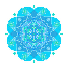 Asian colorful floral mandala. Vector ethnic circular ornament. Stylish design in blue shades