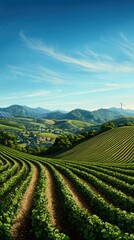 Obraz premium Farmers Cultivate Lush Green Fields Amid Rolling Hills and Sustainable Energy Sources in a Scenic Landscape