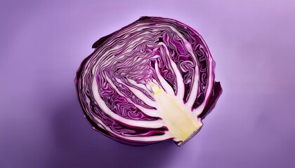 Intricate Purple Cabbage Cross Section on Pastel Background. Detailed Texture and Symmetry Highlighting Organic Freshness, Nutrient Rich Beauty, and Culinary Inspiration for Healthy Living