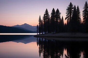 Fototapeta premium Twilight Mirror Over Serene Lake