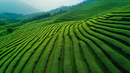 tea plantations on hills natural farming background in Asia Africa Japan India