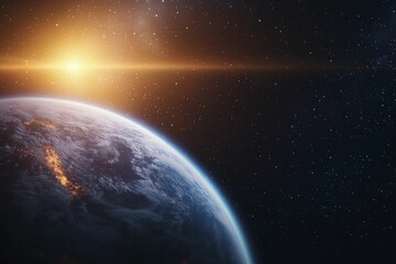 Planets in vibrant orbits against a dark backdrop, striking, energetic arrangement, captivating contrasts of light and shadow.