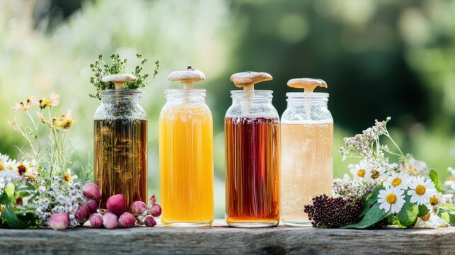 A refreshing mushroom-based kombucha featuring reishi and schizandra berries, offering a gut-friendly, probiotic-rich beverage with adaptogenic benefits, perfect for daily wellness