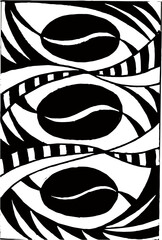 black and white background with a pattern of coffee beans, vector