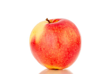 One red apple, macro, isolated on white background.