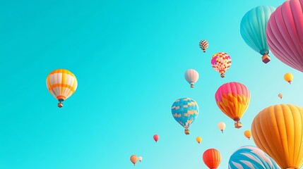 Obraz premium A vibrant, colorful hot air balloons over a mountain landscape with a clear area for text
