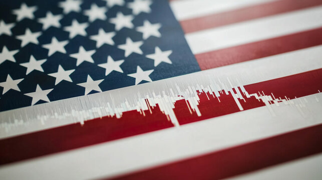 usa flag with white market graph chart on it
