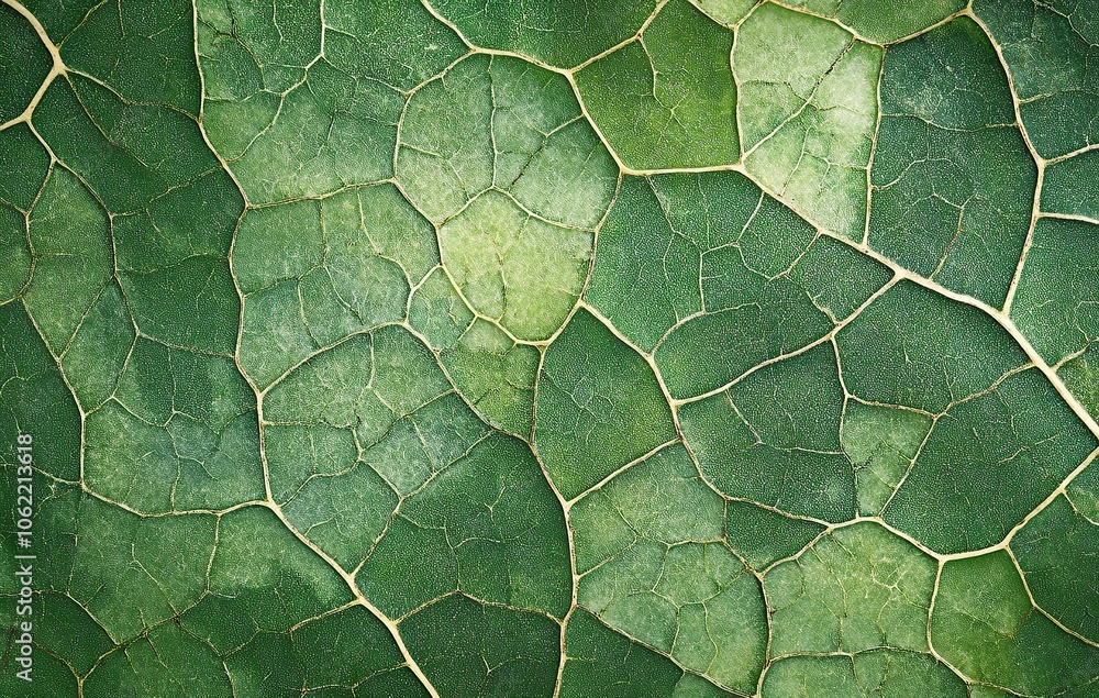 Poster close-up macro shot of a green leaf with intricate vein patterns.