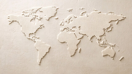 world map carved in beige wall art