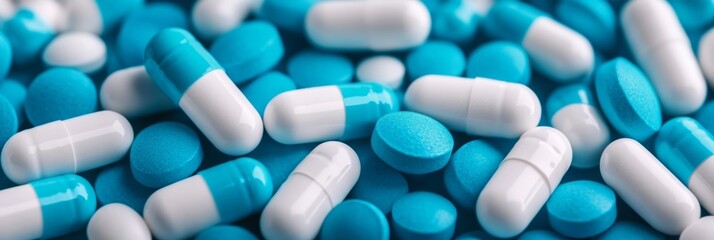 Scientists using AI to predict drug effectiveness, vibrant blue palette 