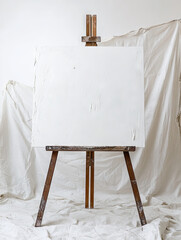 A large white canvas on an easel