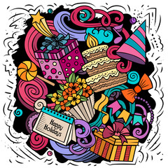 Happy Birthday vector doodles illustration.