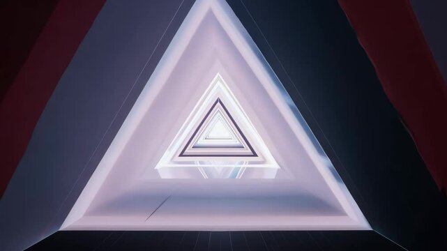 A long tunnel with a triangle shape in the middle. The tunnel is dark and the triangle is white