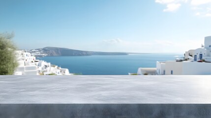 Blurred Mediterranean Seascape with White Cliffside Architecture
