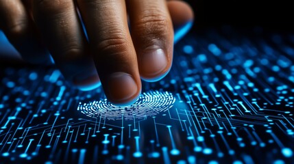 A close-up view of a digital fingerprint scan highlights cutting-edge biometric technology. This detailed image represents modern security, identity verification, and privacy protection