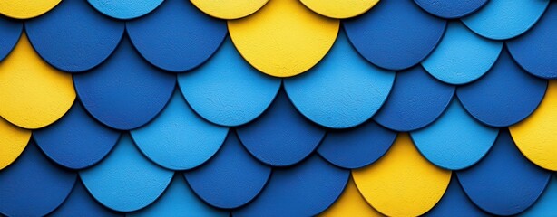 Fototapeta premium Colorful layered scales in blue and yellow tones, perfect for backgrounds.