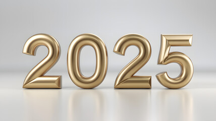 3D metallic gold numbers spelling out '2025' against a white background. The entire number sequence should be visible and centered in the frame.