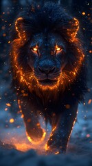Naklejka premium Mystical Fire Lion Fantasy Art 