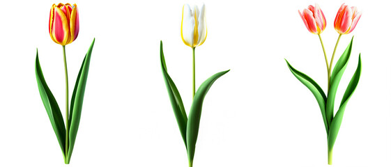 Beautiful Tulip Flowers, Isolated or Die Cut on Transparent Background.